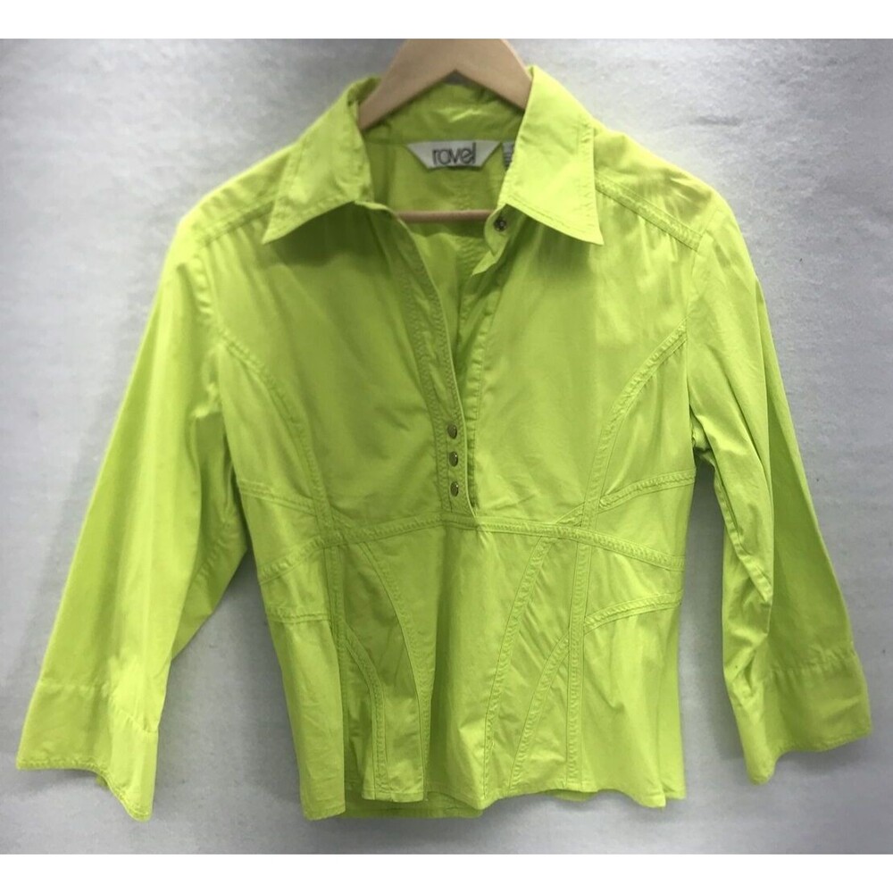 Ravel Womens Blouse Size Large Pullover Crop Sleeves Lime Green Snap Buttons